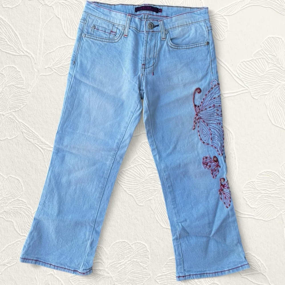 Vintage cropped jeans with pink butter embroidery & beading size 29